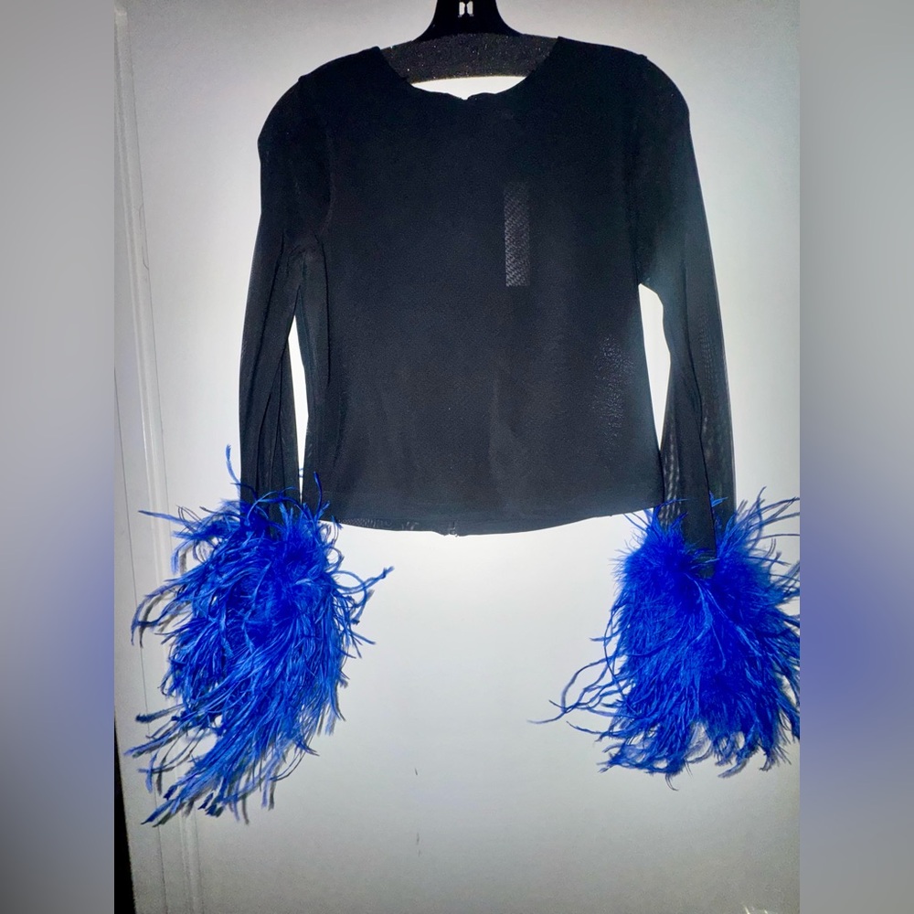 ALICE + OLIVIA
Delaina Feather-Trimmed Mesh Top